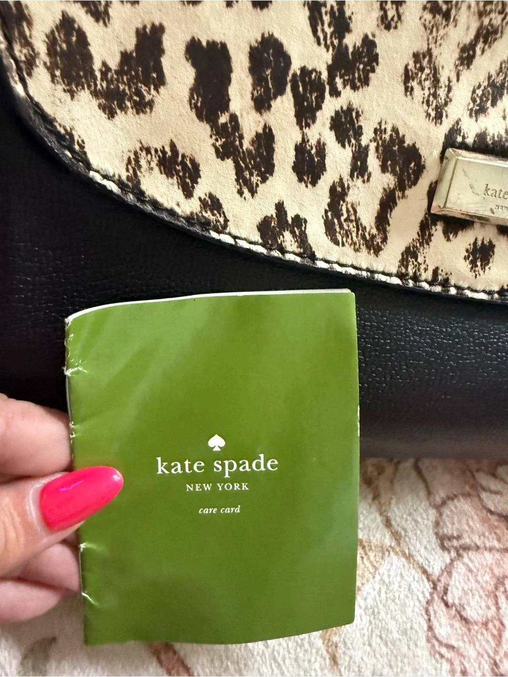 kate spade Black Tote with Leopard Pocket and Burgundy Tassel